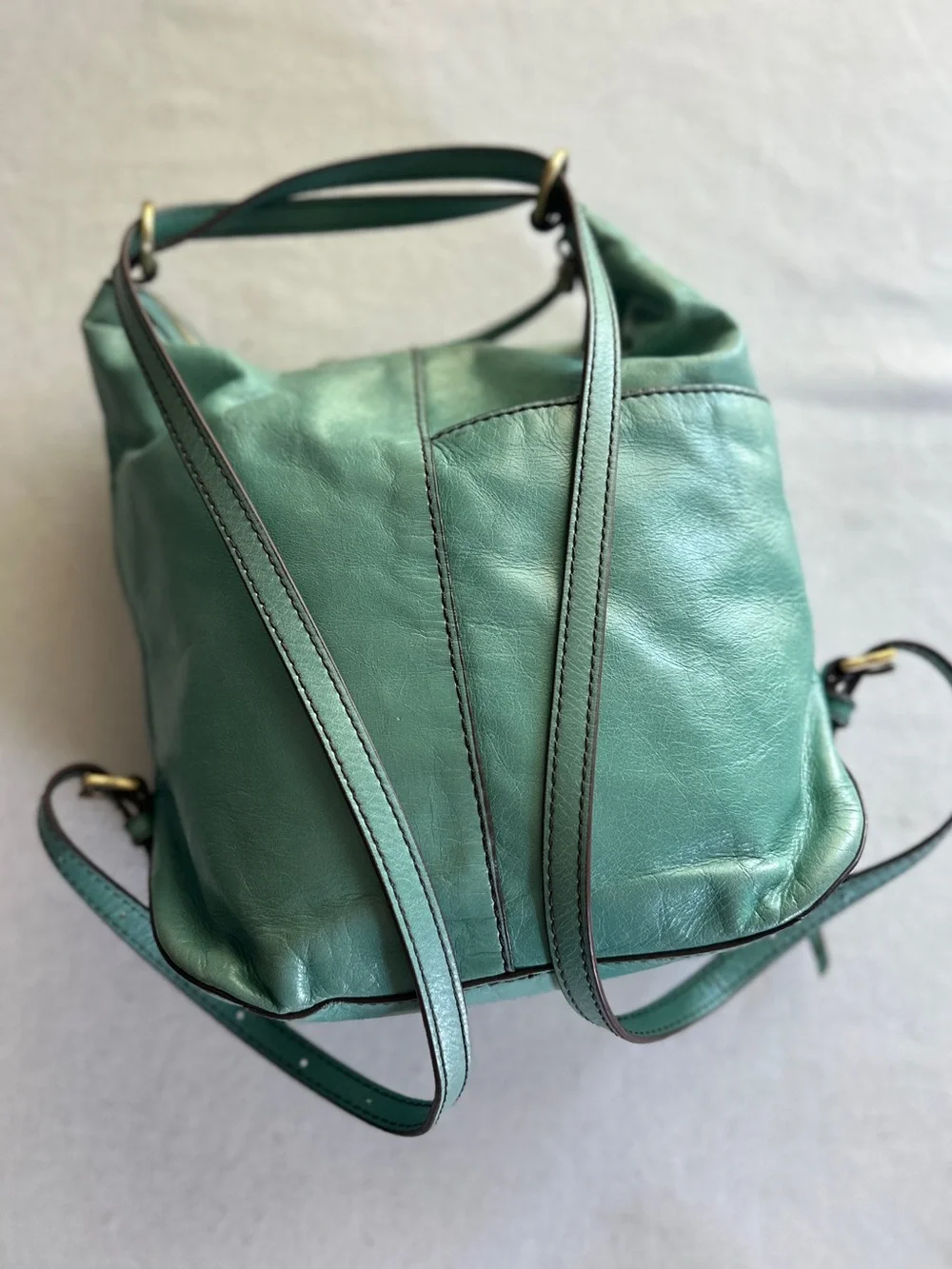 HOBO Verse Leather Convertible Backpack Shoulder Bag in Seafoam